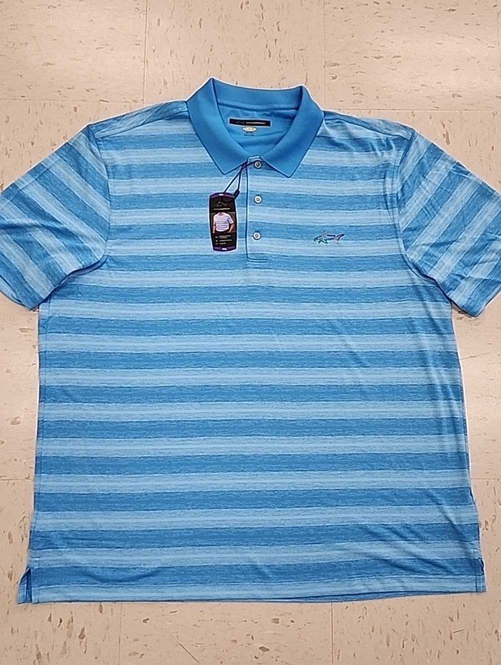 Greg Norman Collection Play Dry Teal Blue Striped Golf Polo Men's Size XXL 2XL